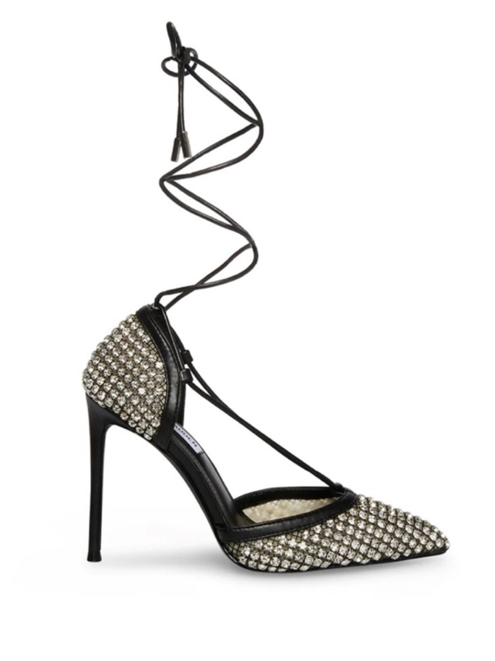 Steve Madden Vanity Mesh Crystal Embellished Black Lace-Up Stiletto Pump